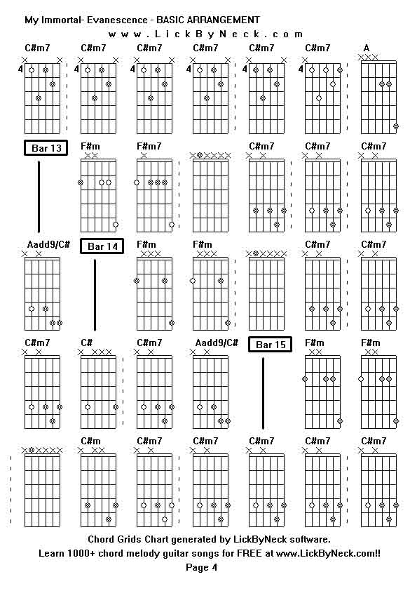 Chord Grids Chart of chord melody fingerstyle guitar song-My Immortal- Evanescence - BASIC ARRANGEMENT,generated by LickByNeck software.